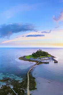 Attraction Collection: Aerial dusk view over Saint Michaels Mount, Marazion, near Penzance, Cornwall