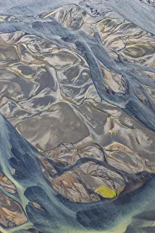 Aerial Views Gallery: Aerial of river estuary water coloured by glacial melt, Iceland
