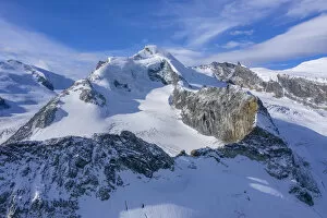 Aerial view on Allalinhorn and Strahlhorn, Mischabel mountain range, Saas Fee, Valais