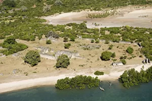 Aerial view of ancient arab ruins on Kilwa Kisiwani, east coast, Tanzania