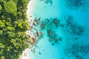 Aerial view of Anse Lazio beach. Praslin island, Seychelles, Africa Aerial view of Anse Lazio beach. Praslin island, Seychelles, Africa