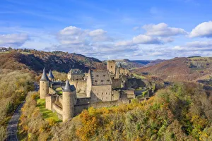 Aerial view at Bourscheid castle, Kanton Diekirch, Luxembourg Aerial view at Bourscheid castle, Kanton Diekirch, Luxembourg