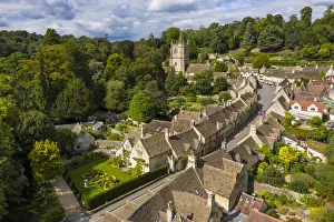 Aerial view of Castle Combe, Cotswolds, Gloucestershire, England, UK Aerial view of Castle Combe, Cotswolds, Gloucestershire, England, UK