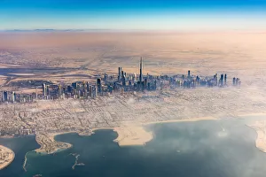 Aerial view of downtown skyline with Burj Khalifa skyscraper, Dubai, United Arab Emirates Aerial view of downtown skyline with Burj Khalifa skyscraper, Dubai, United Arab Emirates