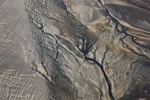 River Estuary Gallery: Aerial view of dried river estuary or delta, Markarfljot, SW Iceland