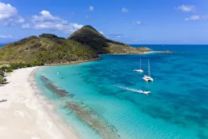 Aerial view by drone of Hermitage Bay and Pearns Point, Antigua, Antigua and Barbuda Aerial view by drone of Hermitage Bay and Pearns Point, Antigua, Antigua and Barbuda