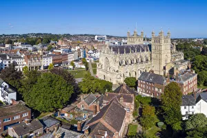Aerial view over Exeter city centre and Exeter Cathedral, Exeter, Devon, England Aerial view over Exeter city centre and Exeter Cathedral, Exeter, Devon, England