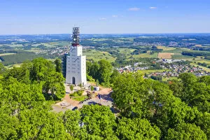 Aerial view on the german-french meeting place Schaumberg tower on the Schaumberg at