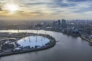 Images Dated 18th November 2013: Aerial view from helicopter, Canary Wharf & O2 Arena, London, England
