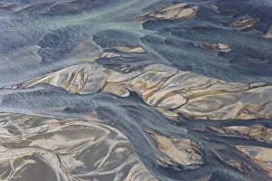 Aerial Views Gallery: Aerial view of Hosa river coloured by glacial melt, SW Iceland