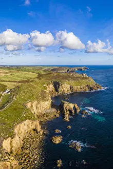 Aerial view of Lands End coastline, Penwith peninsula Aerial view of Lands End coastline, Penwith peninsula