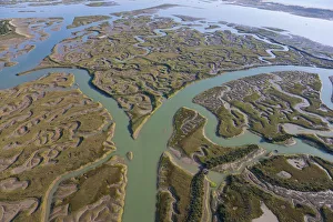 Aerial view of marshland, Huelva Province, Spain Aerial view of marshland, Huelva Province, Spain