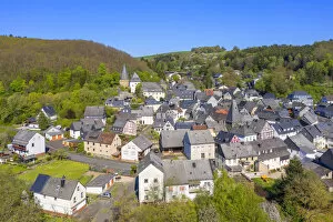 Aerial view on the medival village of Herrstein, Hunsruck, Rhineland-Palatinate, Germany