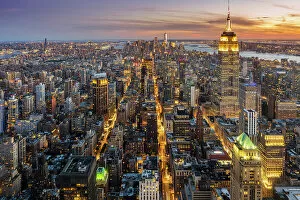 Midtown Gallery: Aerial view of Midtown Manhattan skyline at sunset, New York, USA