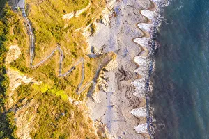 Aerial view of playa del Silencio (beach of silence) at sunset Aerial view of playa del Silencio (beach of silence) at sunset