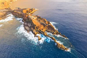 Aerial View of Punta de Teno lighthouse at sunset. Gran Canaria, Canary Islands, Spain