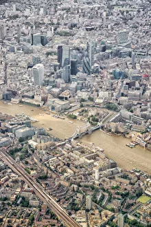 Aerial view over River Thames, London, England, UK Aerial view over River Thames, London, England, UK