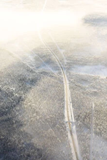 Aerial view of road along the forest, Levi, Kittila, Lapland, Finland