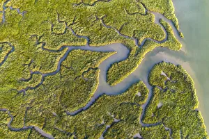 Aerial view of saltmarshes on the Camel Estuary near Wadebridge, Cornwall, England Aerial view of saltmarshes on the Camel Estuary near Wadebridge, Cornwall, England