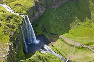 Aerial Views Gallery: Aerial view of Seljalandsfoss, Seljaland, Iceland