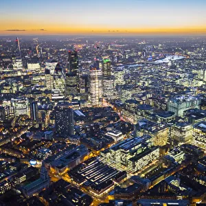 Aerial view of The Shard and City of London, London, England Aerial view of The Shard and City of London, London, England