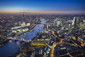 Aerial view of The Shard, River Thames, Tower Bridge and City of London, London, England Aerial view of The Shard, River Thames, Tower Bridge and City of London, London, England