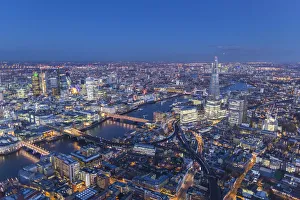 Aerial view of The Shard, River Thames and City of London, London, England Aerial view of The Shard, River Thames and City of London, London, England