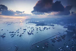 Aerial view of ships in Yau Ma Tei typhoon shelter, Kowloon, Hong Kong, China Aerial view of ships in Yau Ma Tei typhoon shelter, Kowloon, Hong Kong, China