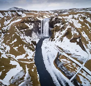 Aerial Views Gallery: Aerial view of Skogafoss, Southern Iceland