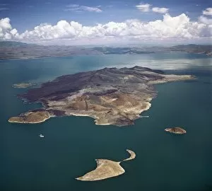 Lake Turkana National Parks Collection: An aerial view of South Island, Lake Turkanas largest island