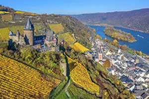 Germany Collection: Aerial view at the Stahleck castle with Bacharach, Rhine valley, Rhineland-Palatinate