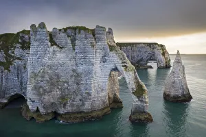 Aerial view of a sunset in front of the cliffs of Etretat, Octeville sur Mer, Le Havre Aerial view of a sunset in front of the cliffs of Etretat, Octeville sur Mer, Le Havre