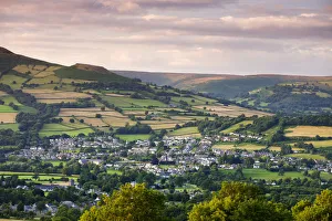 Aerial view of the towns of Crickhowell / Crug Hywel and Llangattock / Llangatwg in Aerial view of the towns of Crickhowell / Crug Hywel and Llangattock / Llangatwg in
