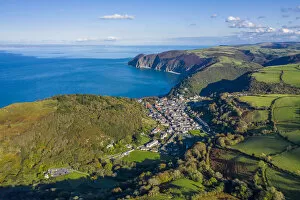Exmoor Collection: Aerial view over the Valley of the Rocks and Lynton, Emoor National Park, North Devon