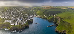 Aerial vista of Port Isaac on the North coast of Cornwall, England. Summer (August) 2020 Aerial vista of Port Isaac on the North coast of Cornwall, England. Summer (August) 2020