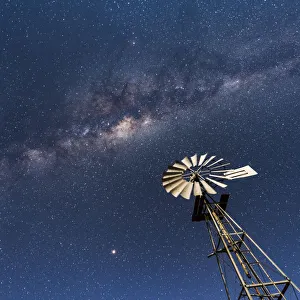 Africa, Namibia, near Keetmanshop. Milky way with waterpump Africa, Namibia, near Keetmanshop. Milky way with waterpump