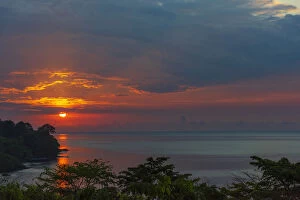Africa, SA£o TomAA┬¿ and Principe. Sunset on the coast of Sao TomAA┬¿