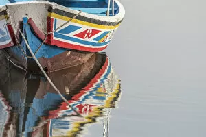 Saloum Delta Collection: Africa, Senegal, Sine-Saloum-Delta. Detail of fishing boat reflecting in the water
