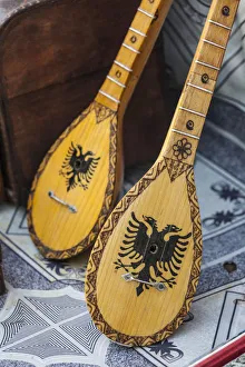 Albania, Kruja, town bazaar, mandolins Albania, Kruja, town bazaar, mandolins