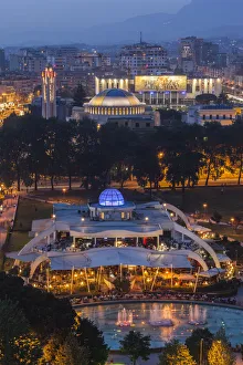 Albania, Tirana, elevated overview of Rinia Park and Taiwan Restaurant complex Albania, Tirana, elevated overview of Rinia Park and Taiwan Restaurant complex