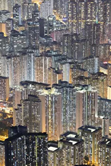 Kowloon Collection: Apartment blocks at dusk, Kowloon, Hong Kong