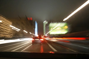 Approaching the Postdamer Platz in Berlin from Leipziger Strasse, Germany Approaching the Postdamer Platz in Berlin from Leipziger Strasse, Germany