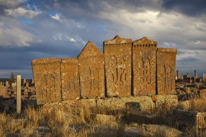 Armenia, Lake Seven, Khachkars at Noratus cemetery Armenia, Lake Seven, Khachkars at Noratus cemetery