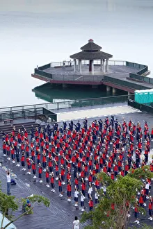 Asia, East Asia, Taiwan; Nantou, school children doing morning exercise on the shores Asia, East Asia, Taiwan; Nantou, school children doing morning exercise on the shores