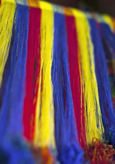 Ataco, El Salvador, Colorful Threads, Wool For Weaving Textiles On Traditional Treadle Ataco, El Salvador, Colorful Threads, Wool For Weaving Textiles On Traditional Treadle