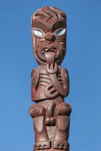 Australasia, New Zealand, North Island, Waikato Region, Hamilton, Maori Statue Australasia, New Zealand, North Island, Waikato Region, Hamilton, Maori Statue