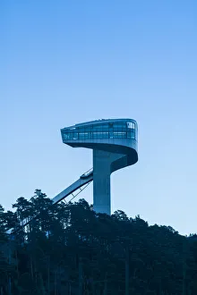 Austria, Tyrol, Innsbruck, Bergeisel, Olympic Ski Jump Tower, dawn Austria, Tyrol, Innsbruck, Bergeisel, Olympic Ski Jump Tower, dawn