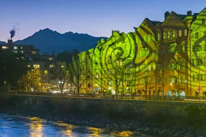 Austria, Tyrol, Innsbruck, New Years Eve, laser projections on buildings, evening Austria, Tyrol, Innsbruck, New Years Eve, laser projections on buildings, evening