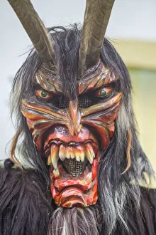 Austria, Tyrol, Kitzbuhel, mask of Krampus, Tyrolean demon Austria, Tyrol, Kitzbuhel, mask of Krampus, Tyrolean demon