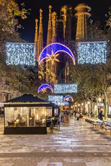 Avinguda Gaudi pedestrian mall adorned with Christmas lights Avinguda Gaudi pedestrian mall adorned with Christmas lights
